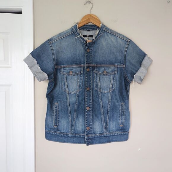 7 For All Mankind Jackets & Blazers - 7 For All Mankind Raw Edge Short Sleeve Denim Jacket Large Streetwear Grunge